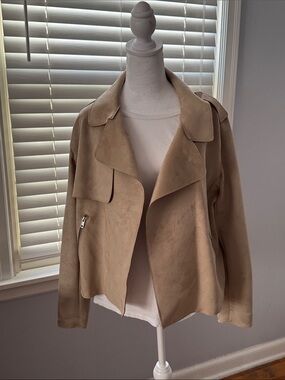 H&M Beige Suede-Effect Moto Jacket